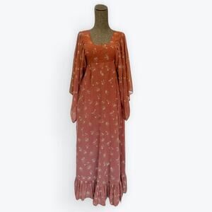 Vintage 60s 70s angel sleeve chiffon dress